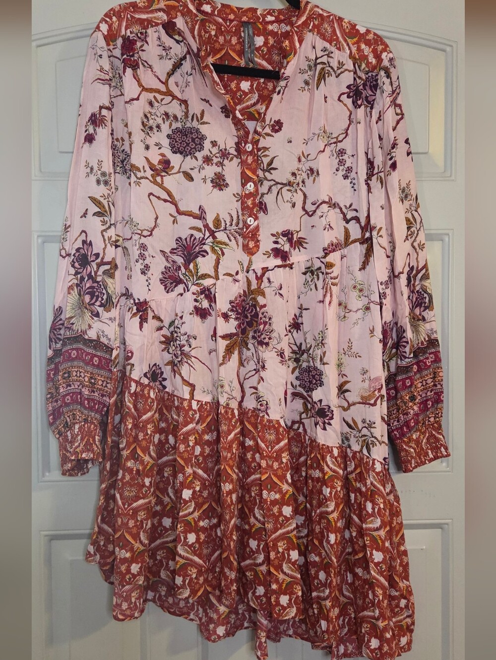 Anthropologie - Rust and Pink Floral Contrast Pattern Dress